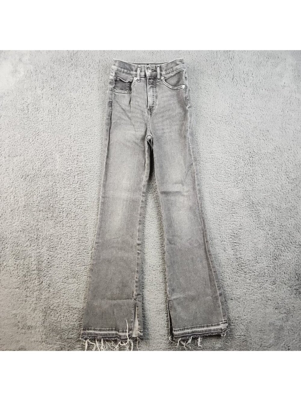 Women's Super High Waisted Stretch Express Flare Jeans Size 00 Raw Hem Denim